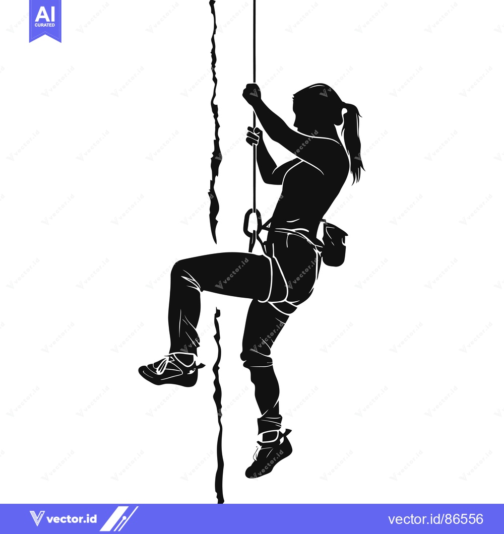 Premium Vector dari Silhouette of a woman rock climbing with ropes and a harness