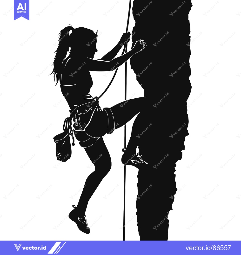 Premium Vector dari Silhouette of a Woman Rock Climbing with a Rope and Gear