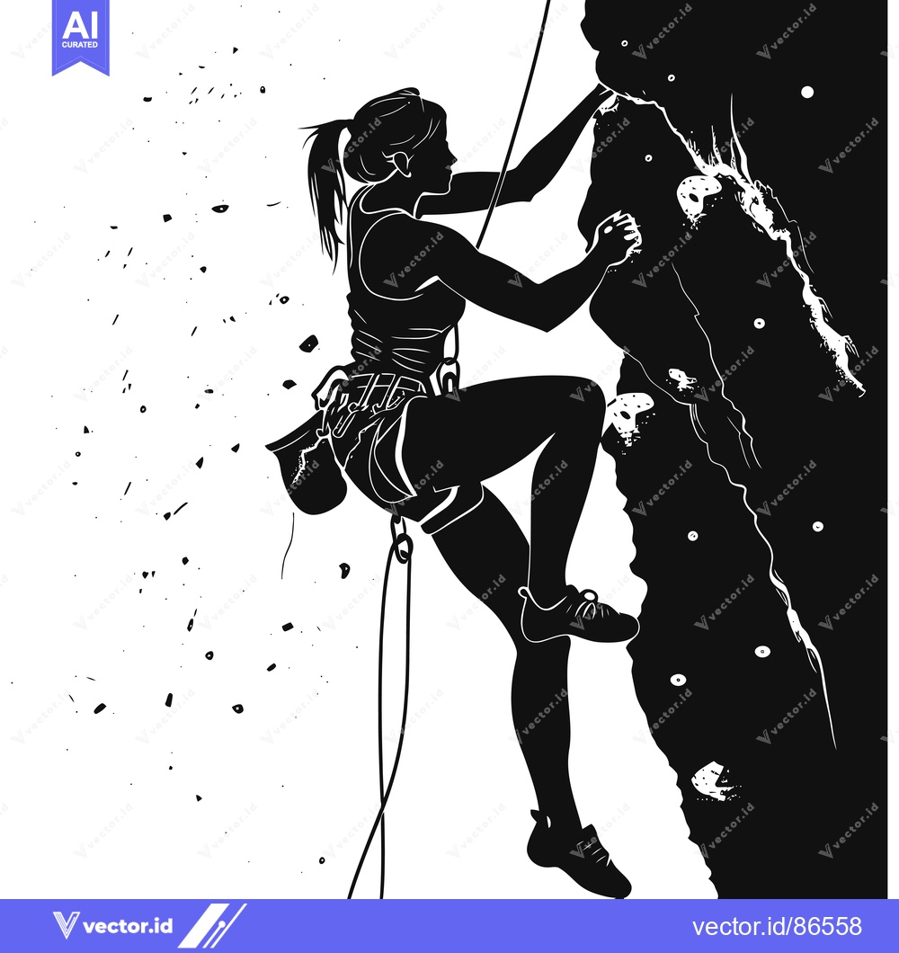 Premium Vector dari Silhouette of a Woman Rock Climbing with a Rope