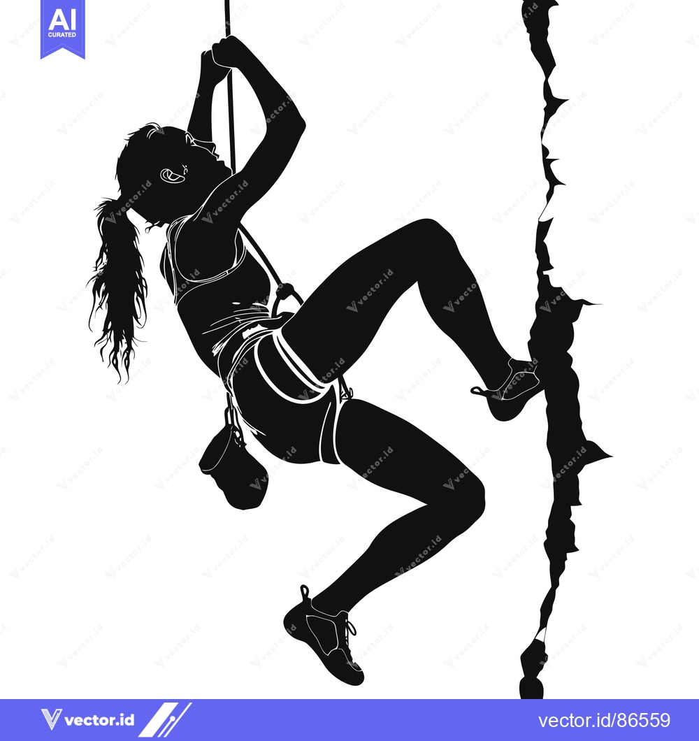 Premium Vector dari Silhouette of a Woman Rock Climbing with Rope and Equipment