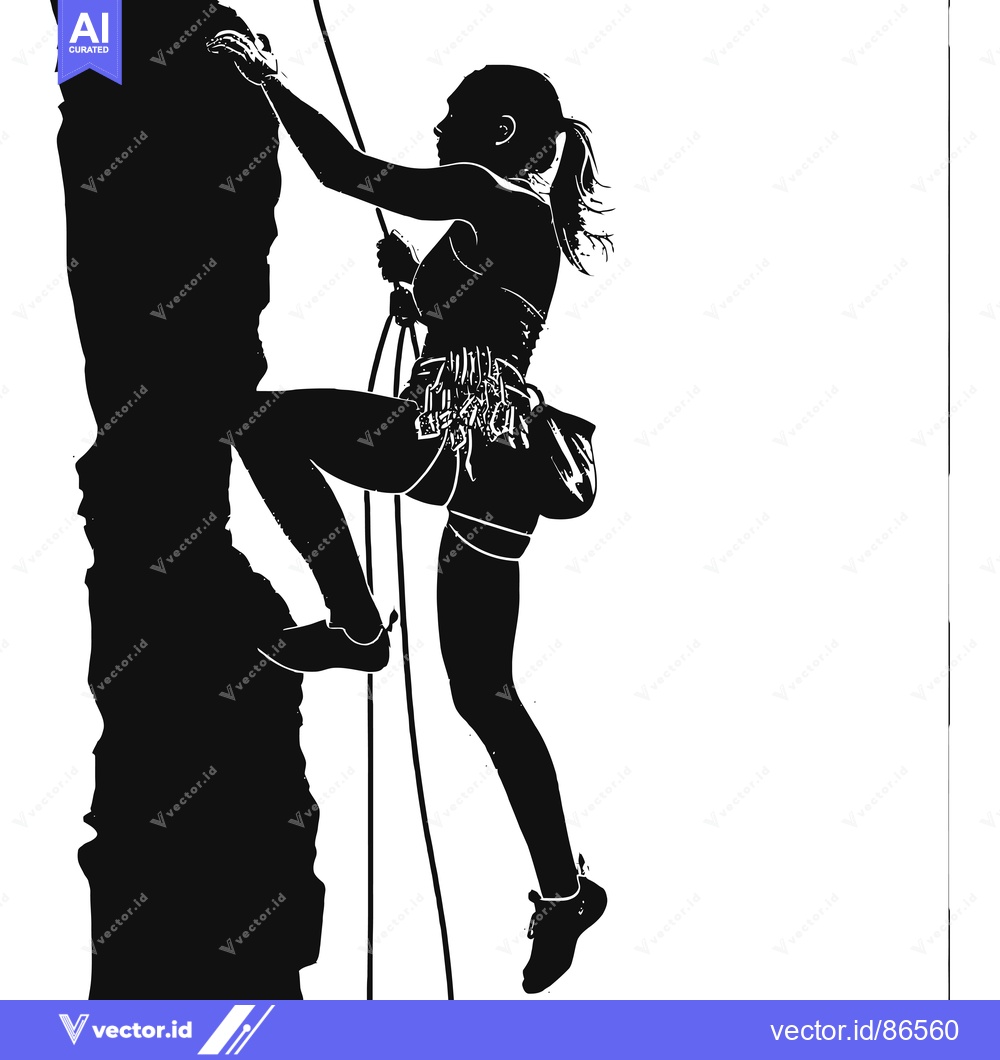 Premium Vector of Silhouette of a Woman Rock Climbing with Rope and Gear