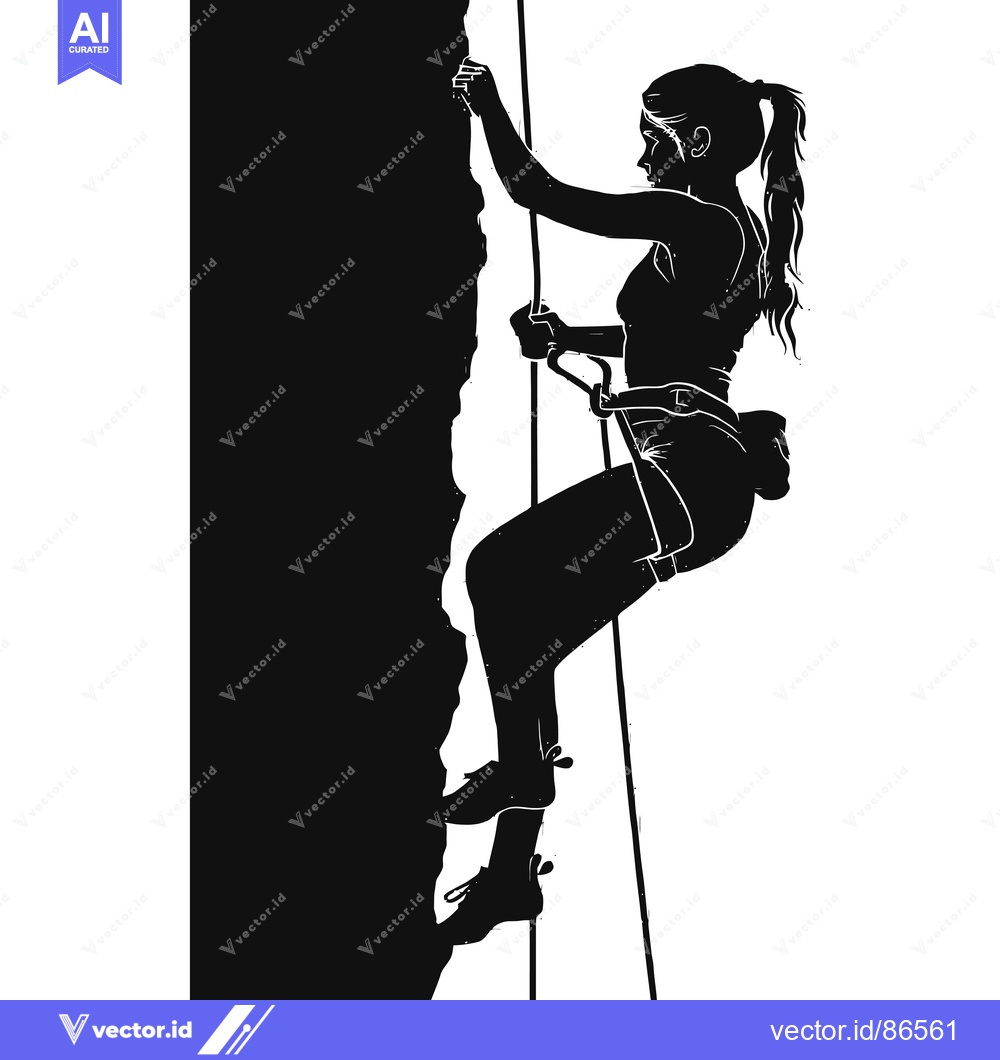 Premium Vector of Silhouette of a Woman Rock Climbing with Rope and Harness