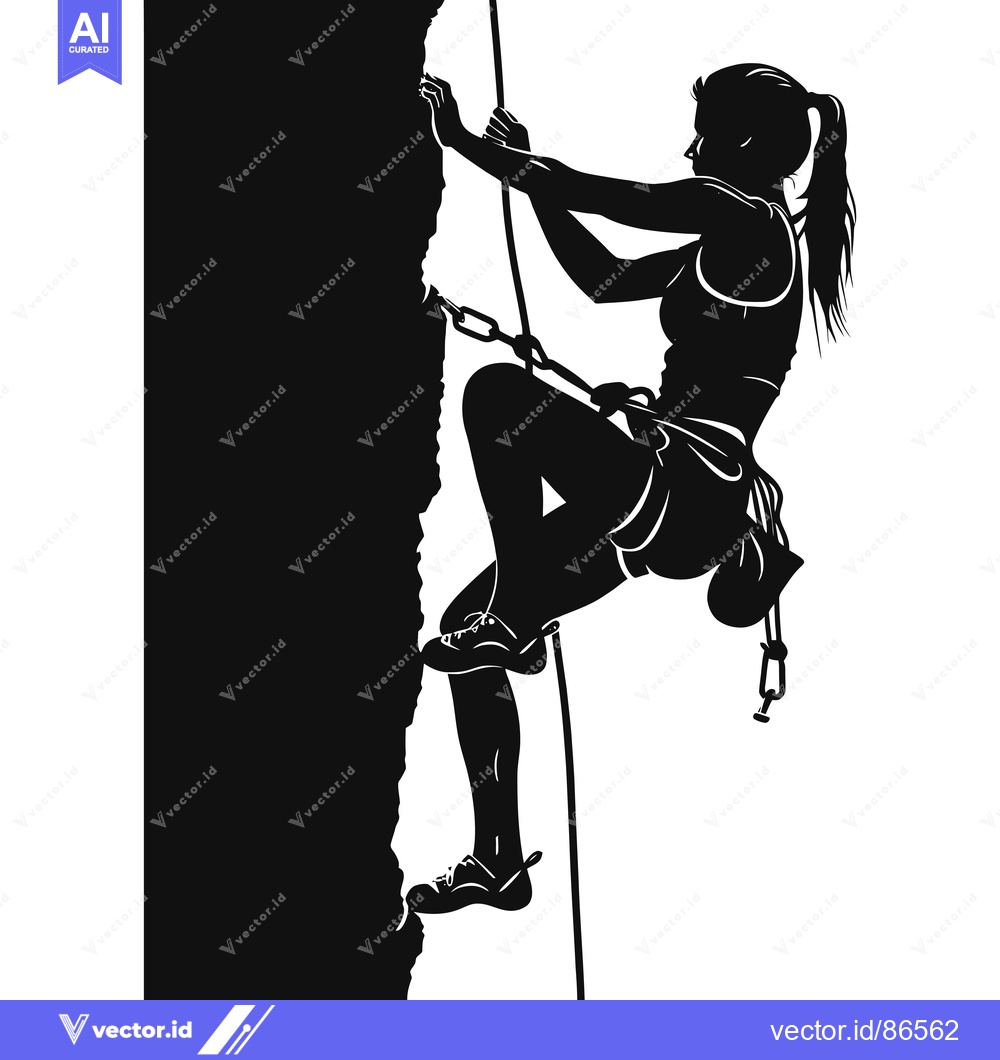 Premium Vector of Silhouette of a woman rock climbing with a rope and harness