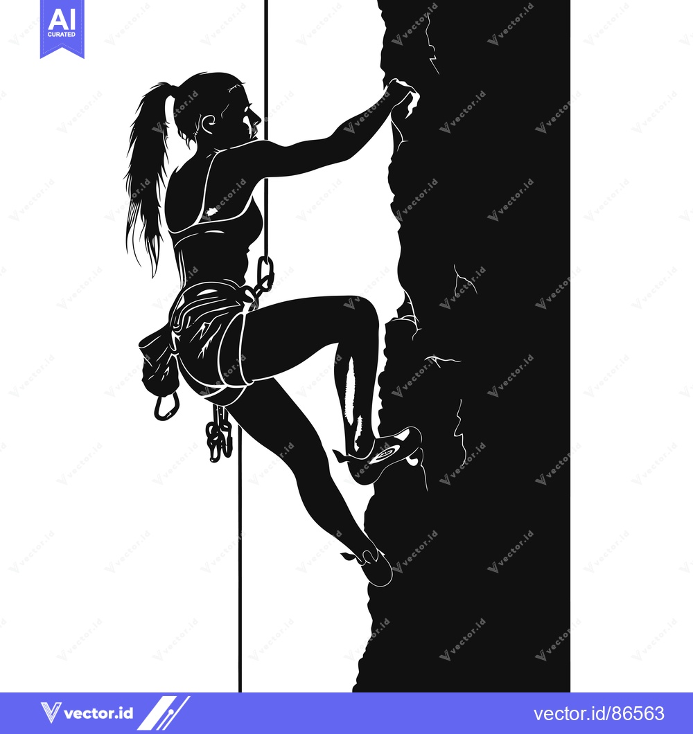 Premium Vector dari Silhouette of a Woman Rock Climbing with a Rope