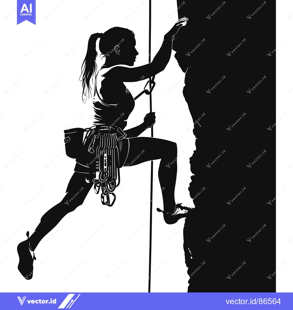 Premium Vector of A Silhouette of a Female Rock Climber Scaling a Wall