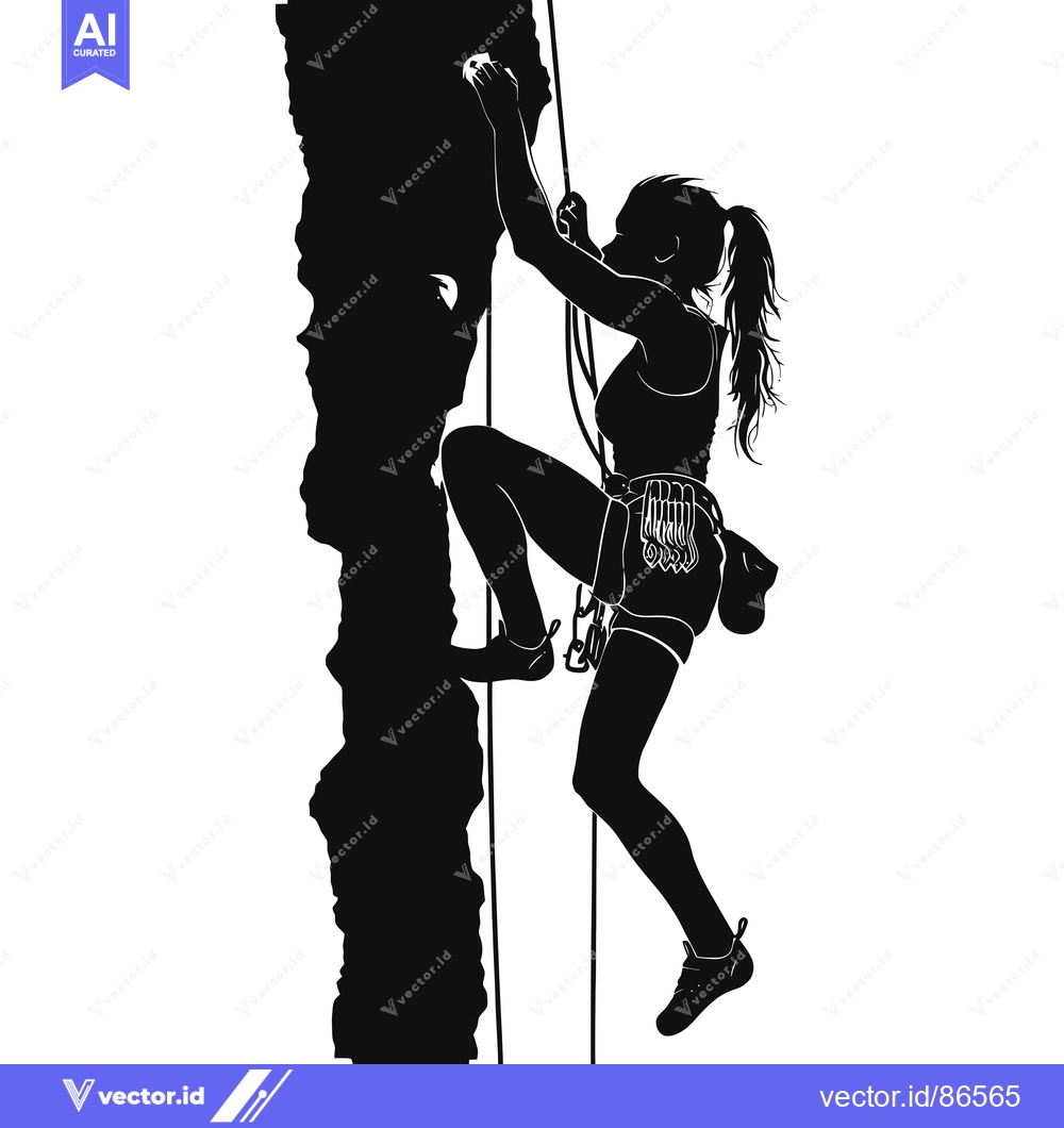 Premium Vector of Silhouette of a Woman Rock Climbing with Rope and Equipment
