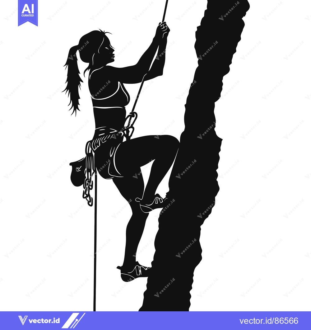 Premium Vector dari Silhouette of a Female Rock Climber Ascending a Steep Cliff Face