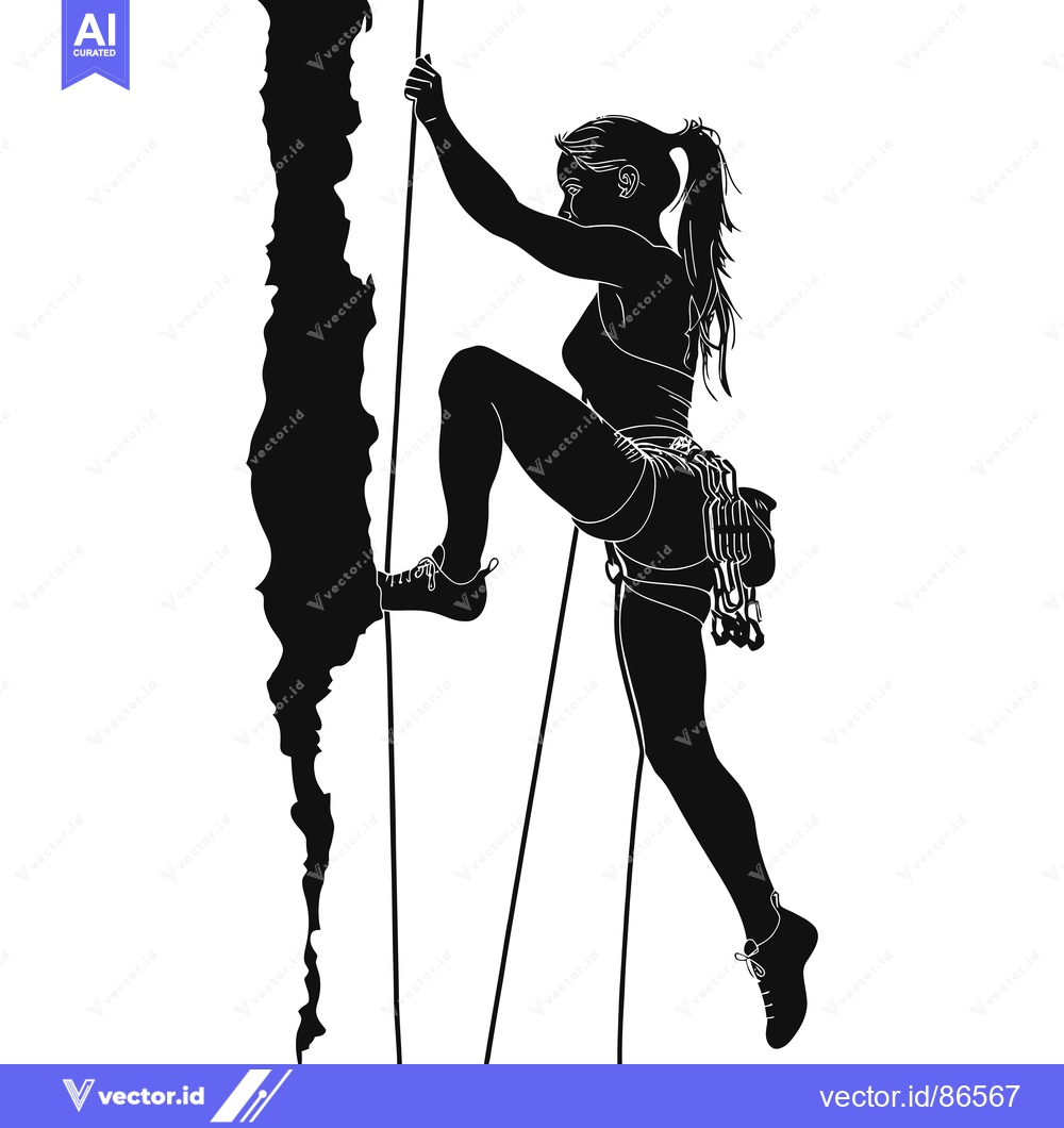 Premium Vector dari Silhouette of a Female Rock Climber Ascending a Cliff Face