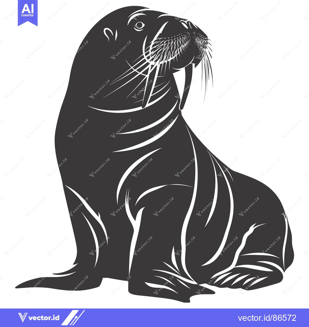 Premium Vector of Silhouette of a Walrus with Prominent Tusks and Whiskers