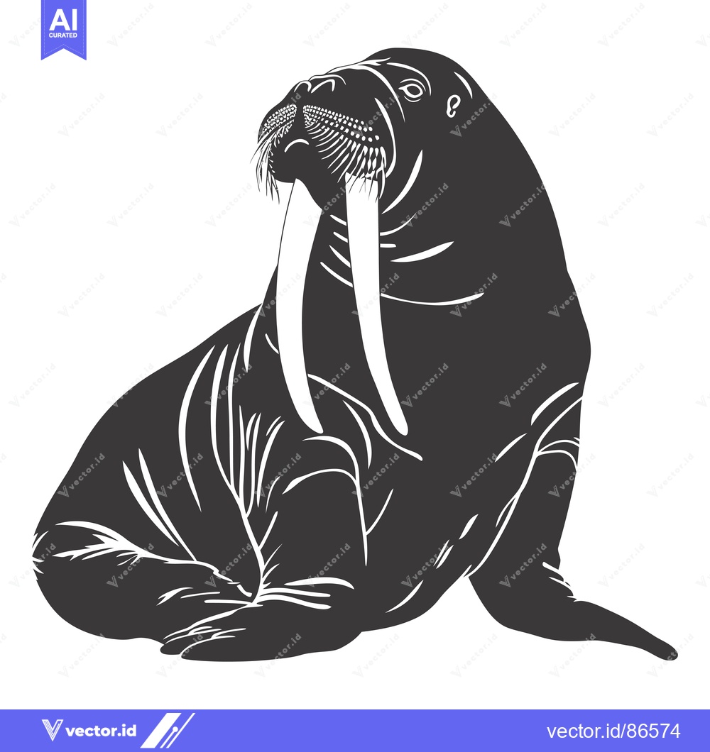 Premium Vector dari A black and white silhouette of a walrus with large tusks