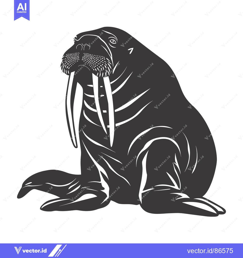 Premium Vector dari A Black and White Illustration of a Walrus with Large Tusks