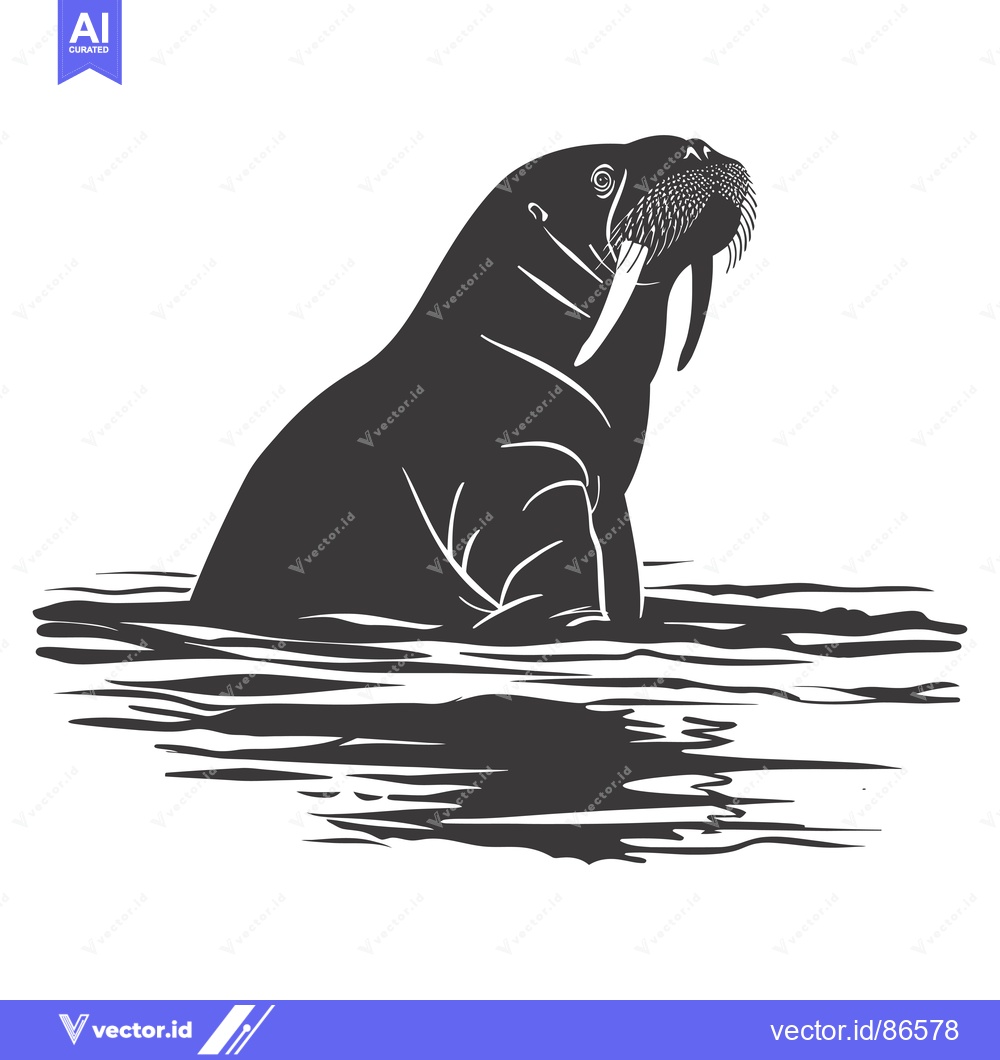 Premium Vector of Silhouette of a Walrus with Large Tusk Emerging from Water