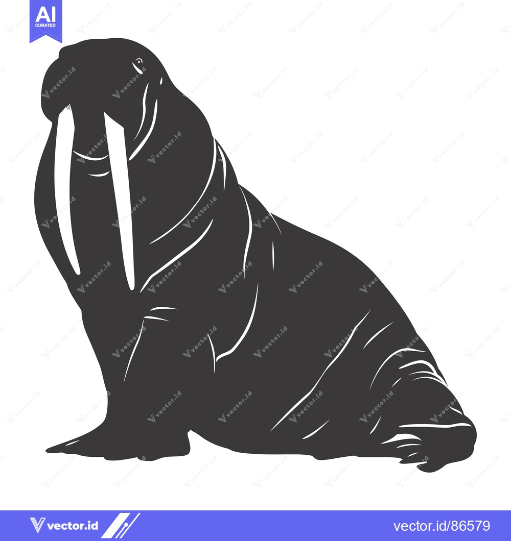 Premium Vector of Black and White Silhouette of a Walrus with Prominent Tusk