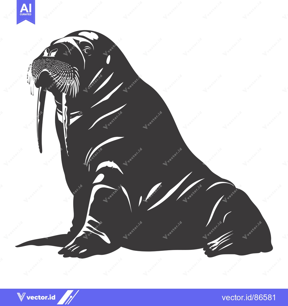 Premium Vector dari A Black and White Illustration of a Sitting Walrus