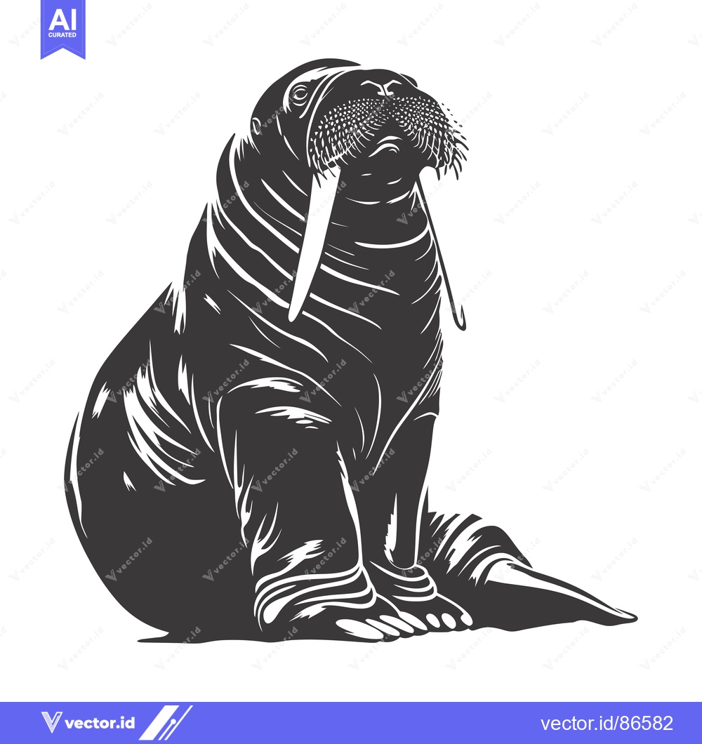 Premium Vector dari A Black and White Illustration of a Walrus with Large Tusks