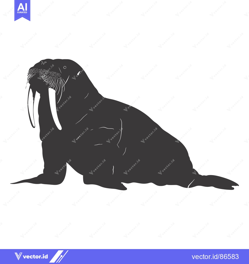 Premium Vector dari A Black and White Silhouette of a Walrus with Long Tusk