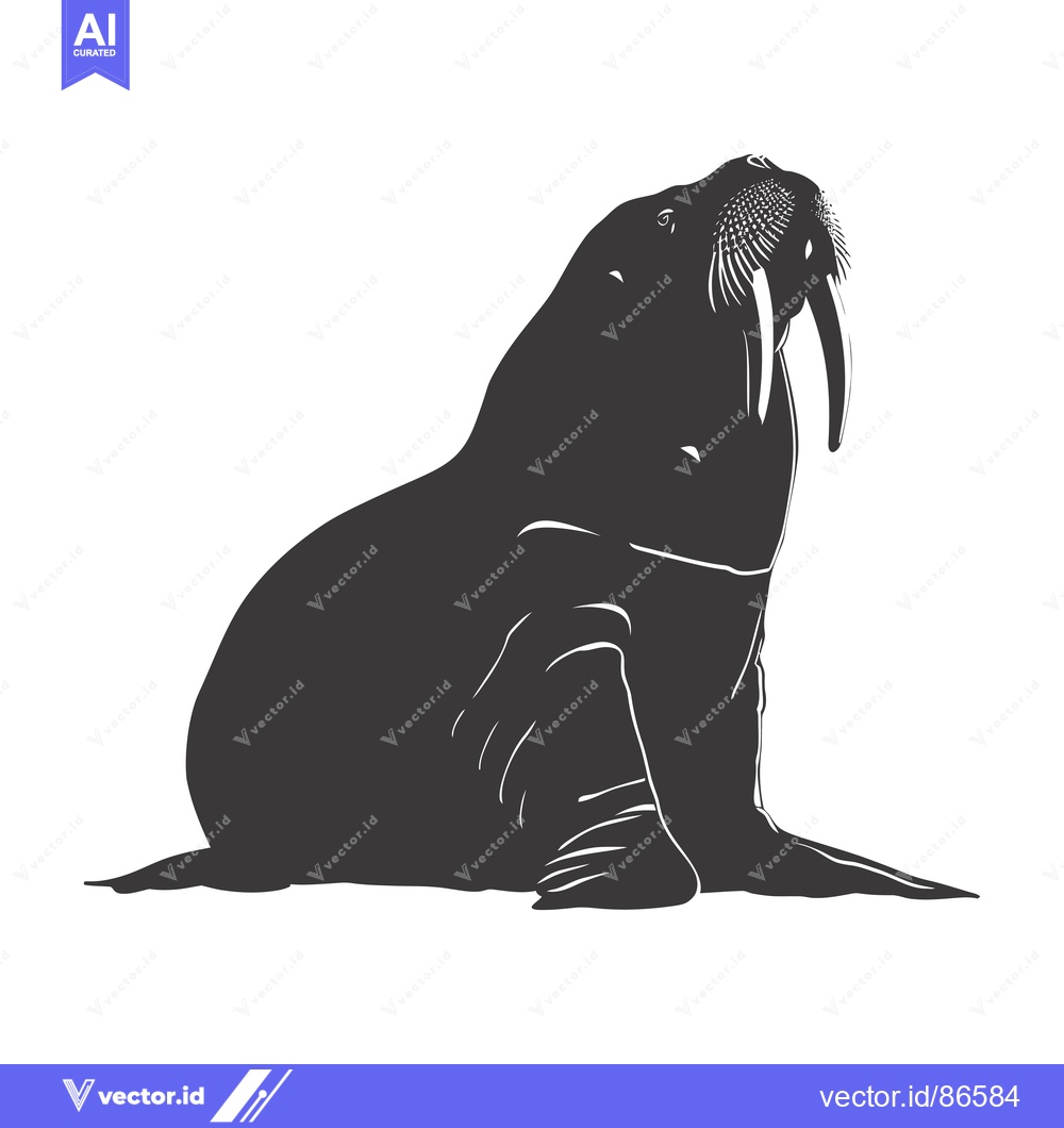 Premium Vector of Black and white silhouette of a walrus with large tusks