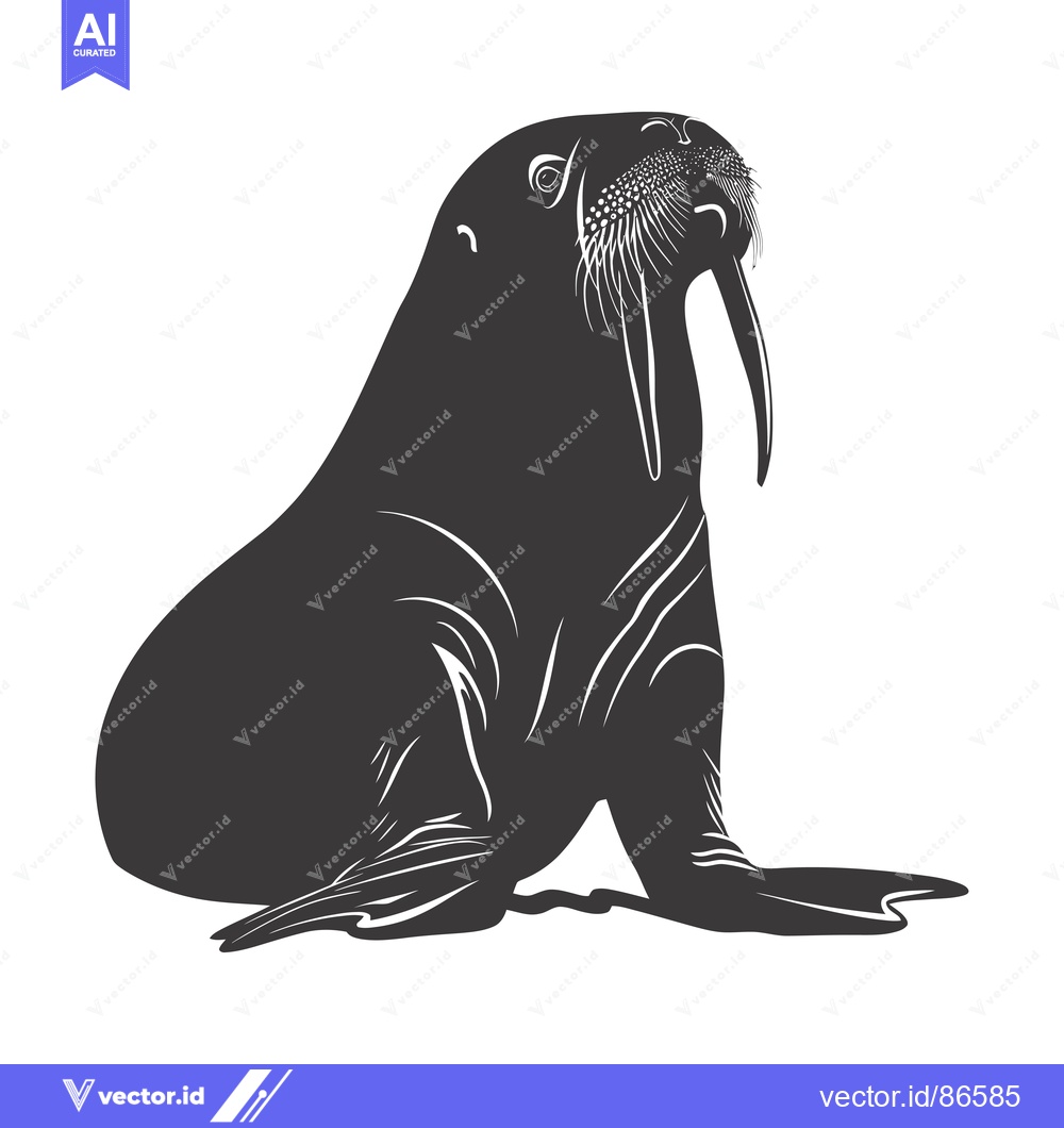 Premium Vector dari Black and White Silhouette of a Walrus with Large Tusk