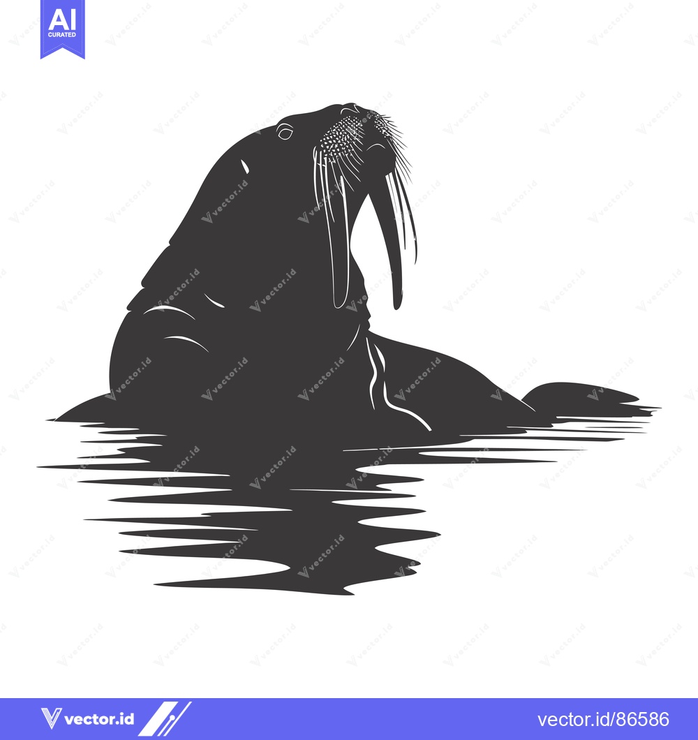 Premium Vector of Silhouette of a Walrus with Its Head Raised Above the Water