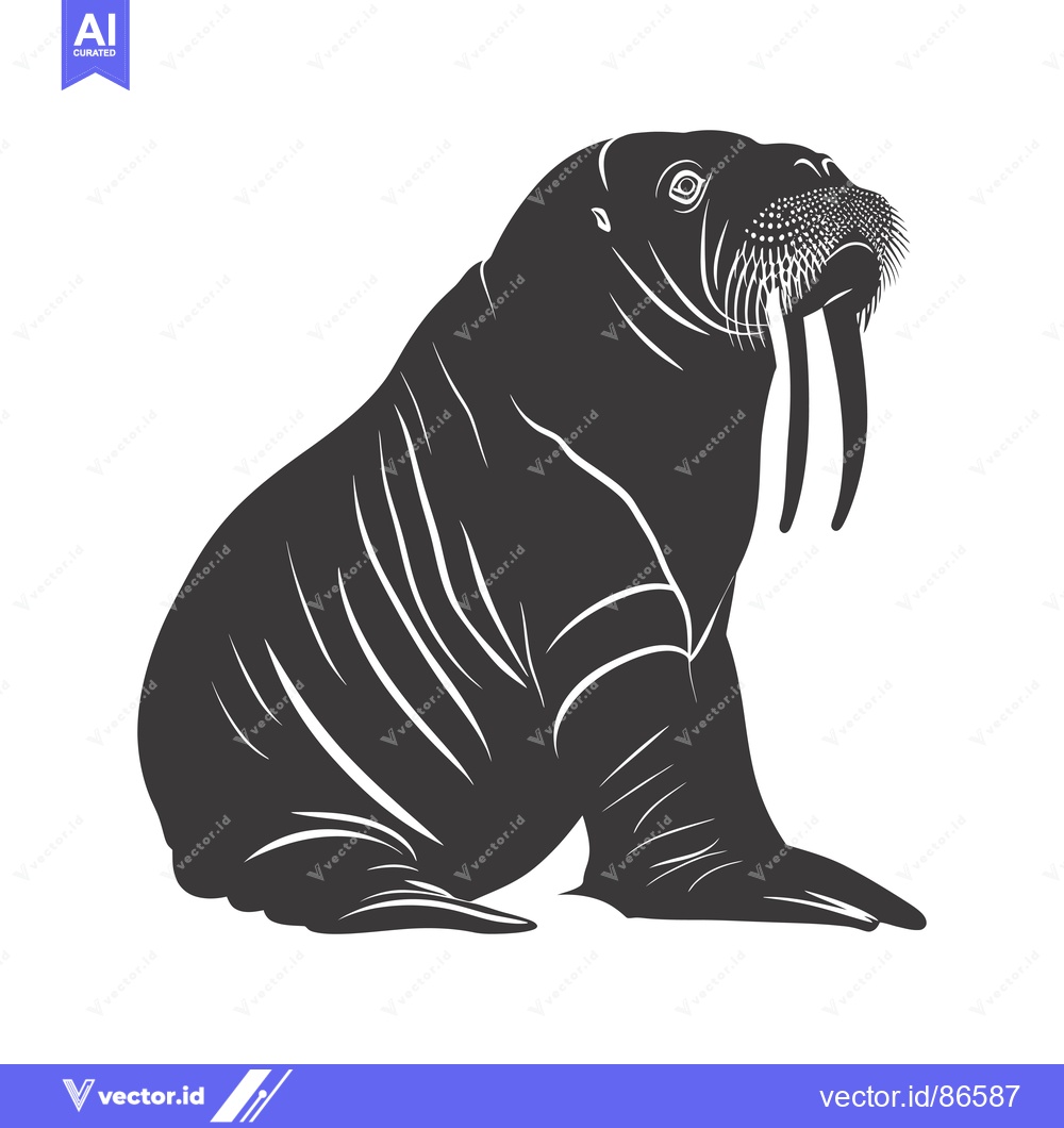 Premium Vector of A Black and White Silhouette of a Walrus Sitting Down