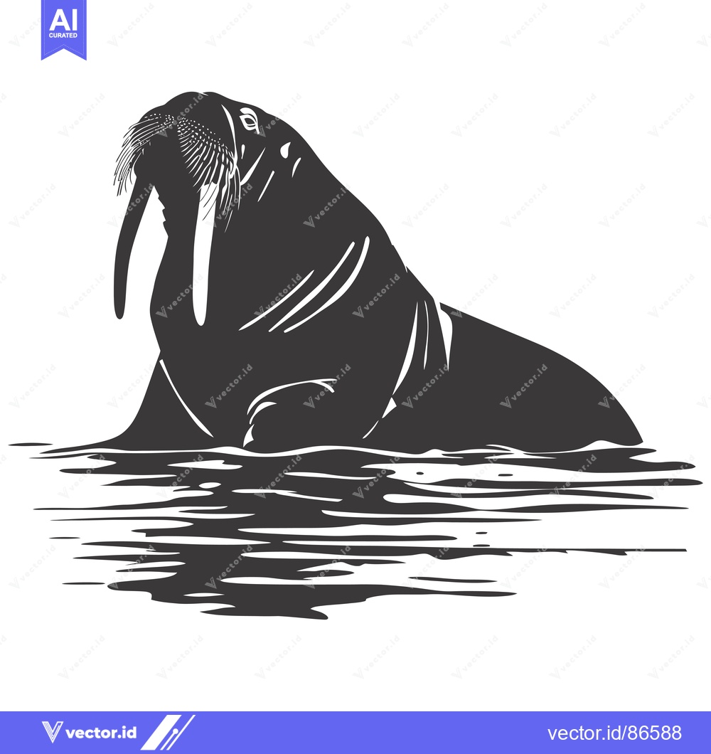 Premium Vector of Silhouette of a Walrus with Large Tusk Emerging from Water