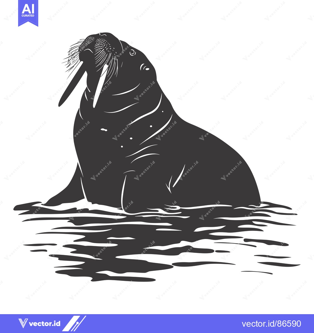 Premium Vector of Silhouette of a Walrus with Large Tusks in the Water