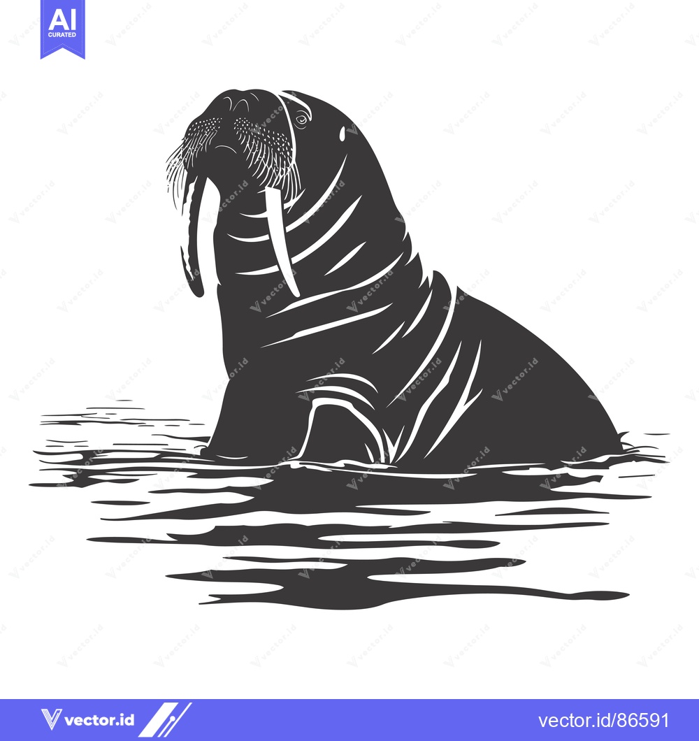 Premium Vector of A Silhouette of a Walrus with Large Tusk Emerging from Water