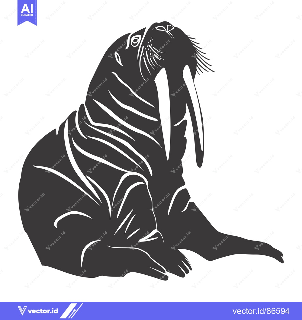 Premium Vector dari Black and White Silhouette of a Walrus with Large Tusk