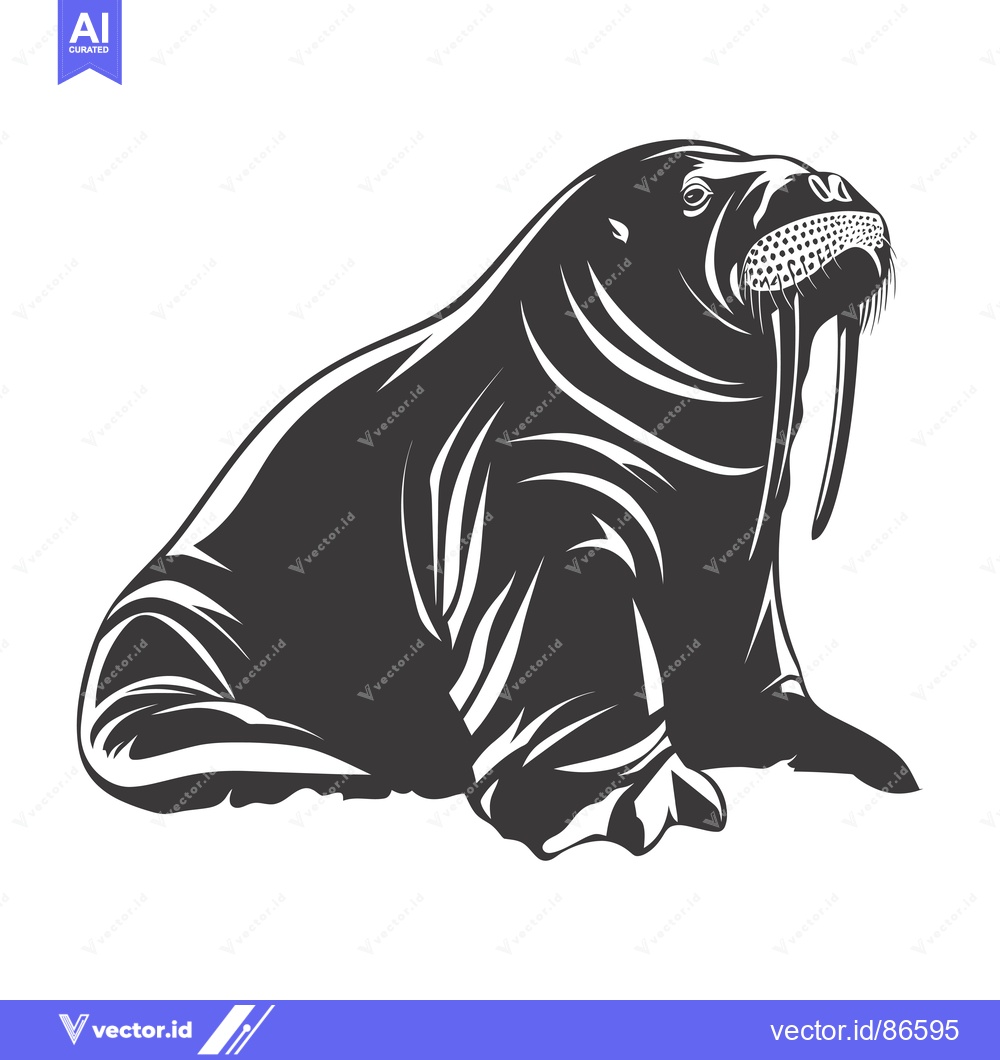 Premium Vector dari A Black and White Illustration of a Walrus with Large Tusk