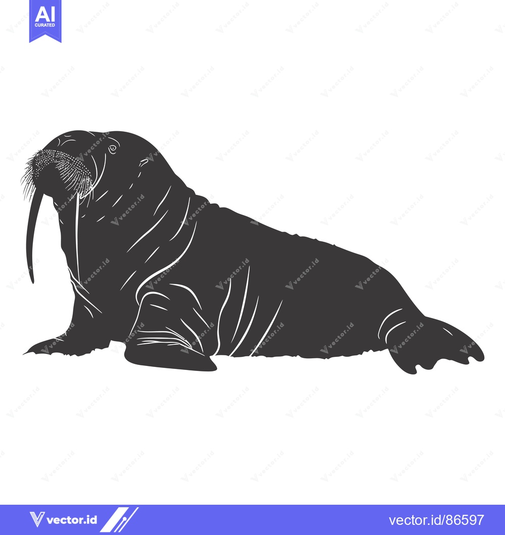 Premium Vector of A Black and White Illustration of a Walrus with a Long Tusk