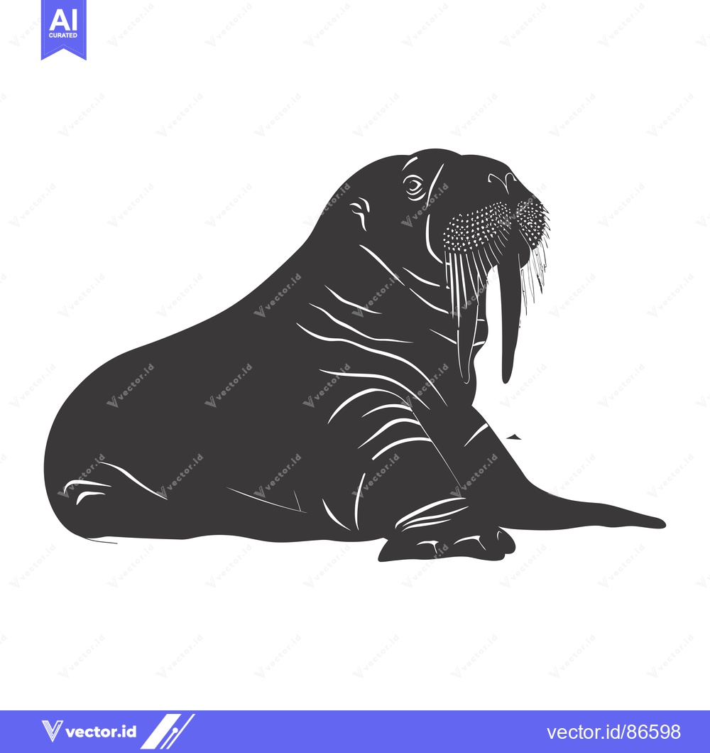 Premium Vector dari Silhouette of a walrus with prominent tusks lying on its belly