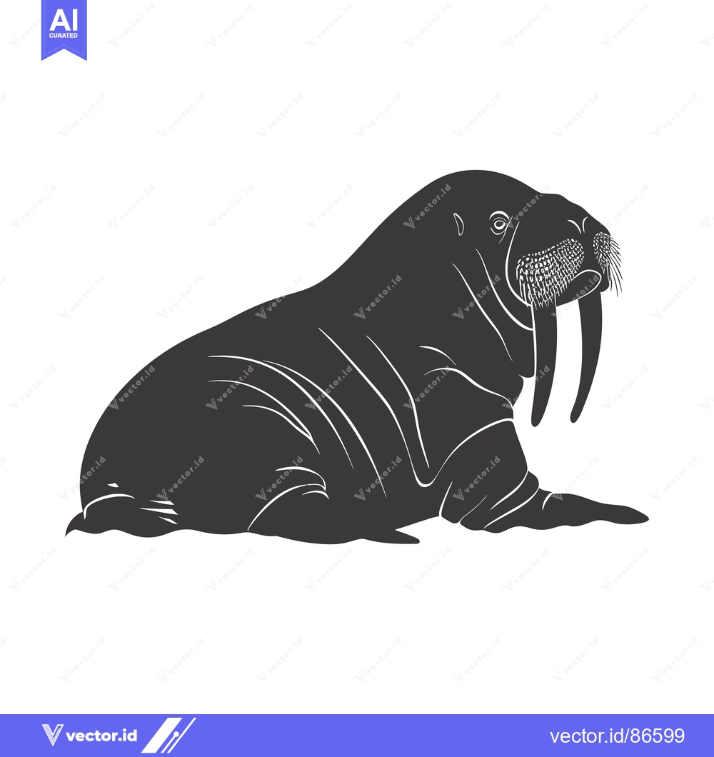 Premium Vector dari Black and White Silhouette of a Walrus with Large Tusk