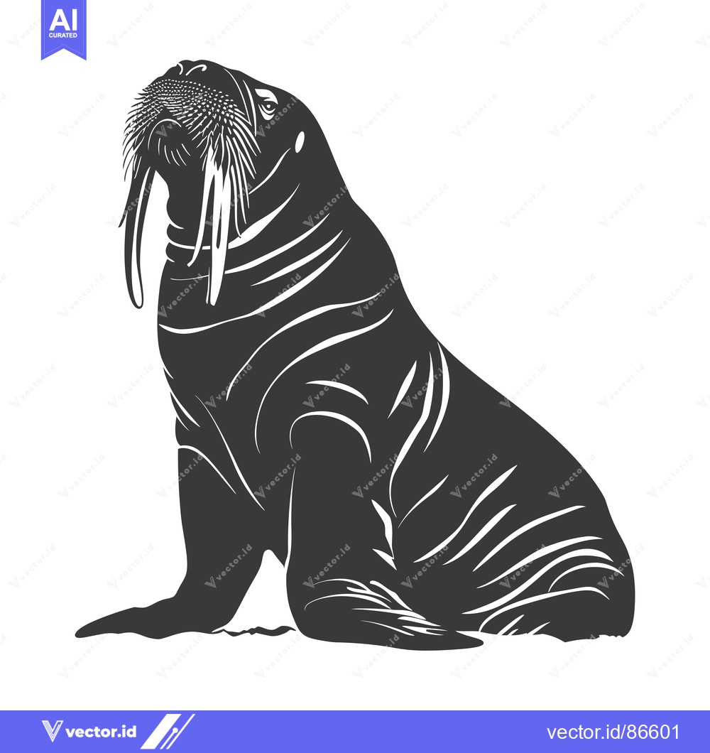 Premium Vector of Black and white silhouette of a walrus with long tusks