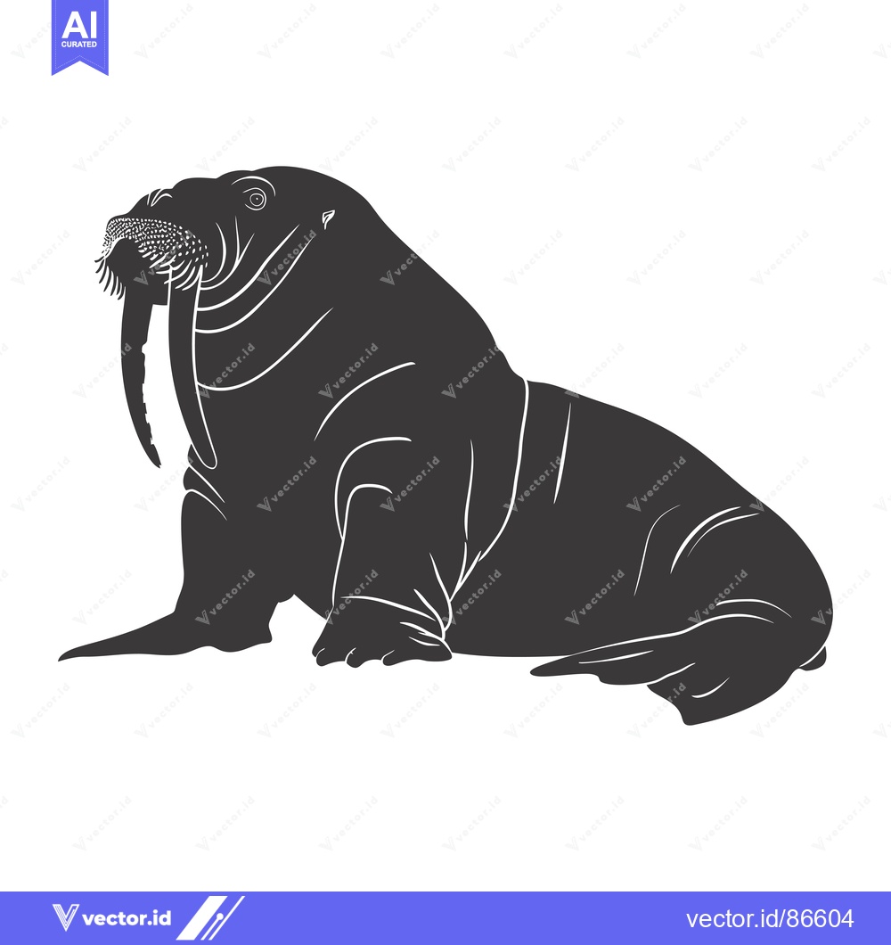 Premium Vector of Black and White Silhouette of a Walrus with its Tusks Showing