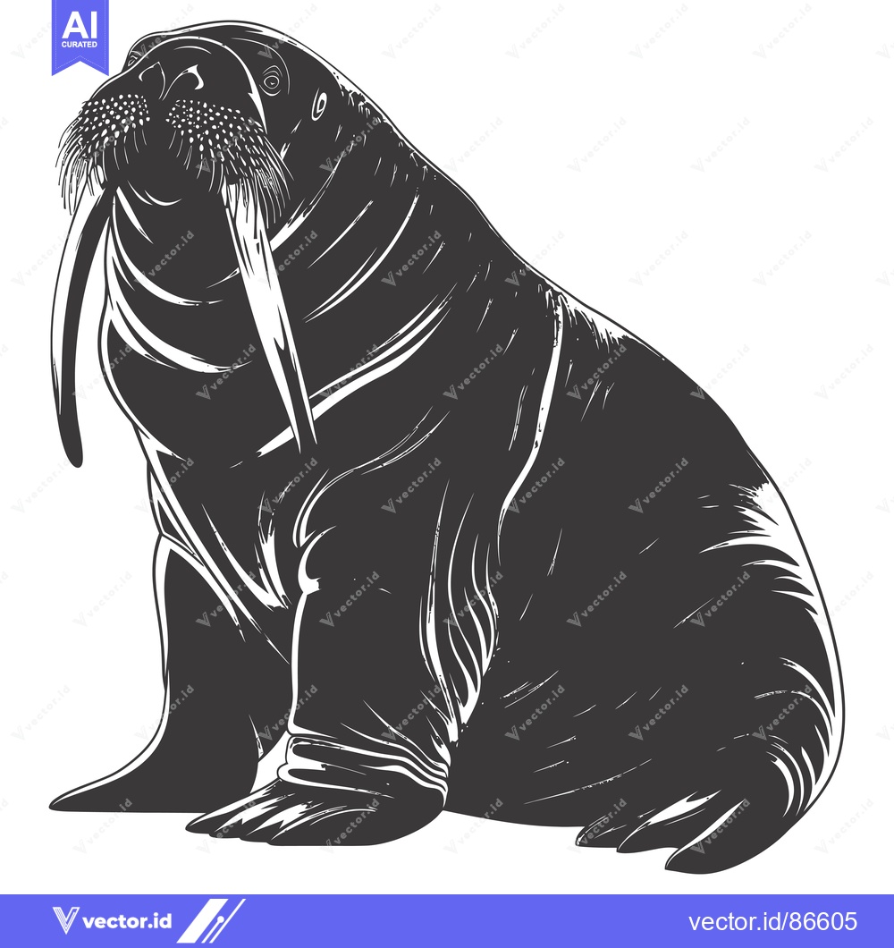 Premium Vector dari A Black and White Illustration of a Walrus with Long Tusks