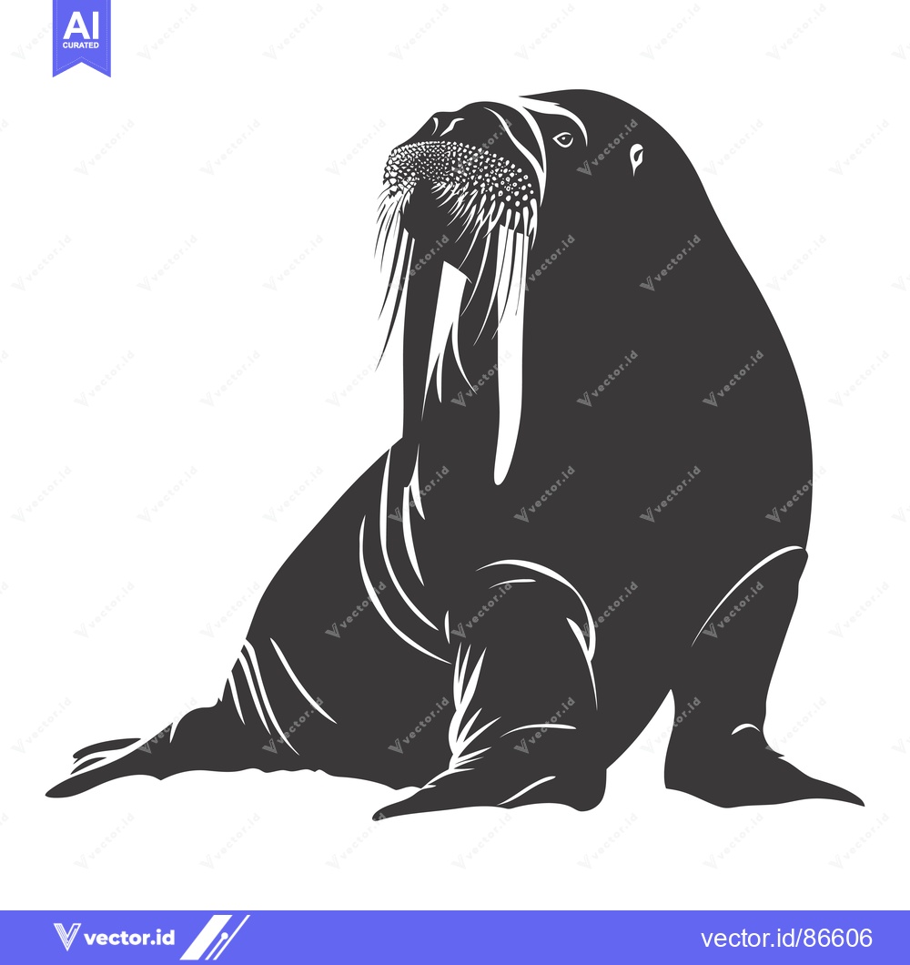 Premium Vector dari Black and White Silhouette of a Walrus with Large Tusks