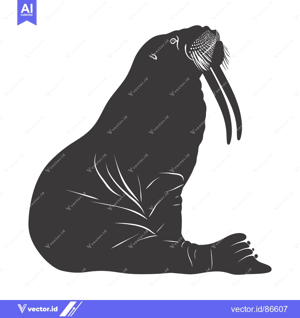 Premium Vector of Black and white silhouette of a walrus sitting on its hind flippers wi
