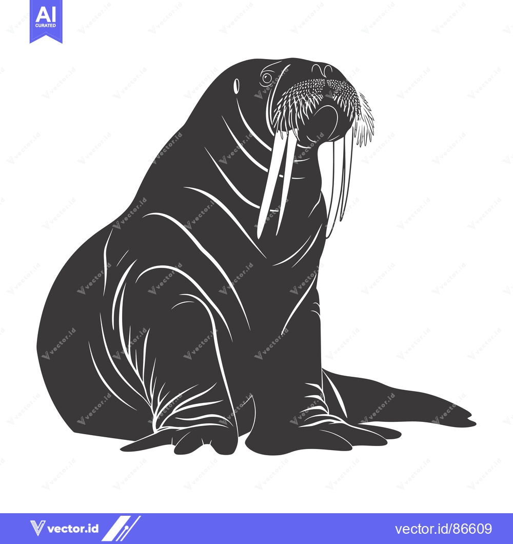 Premium Vector dari A black and white silhouette of a walrus with large tusks