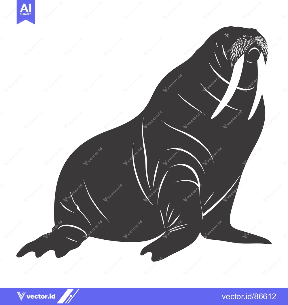 Premium Vector dari Black and White Silhouette of a Walrus with Large Tusk