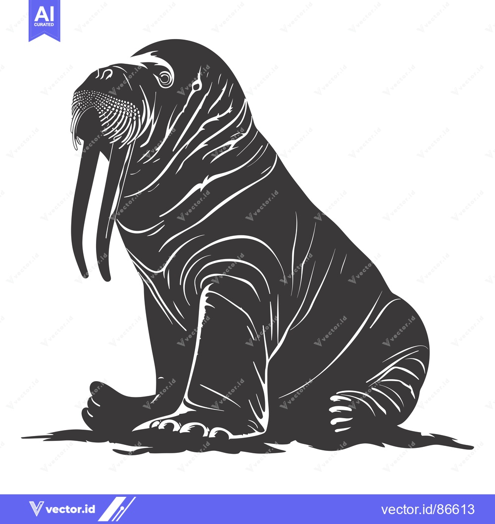 Premium Vector dari A black and white illustration of a walrus sitting with its tusks show
