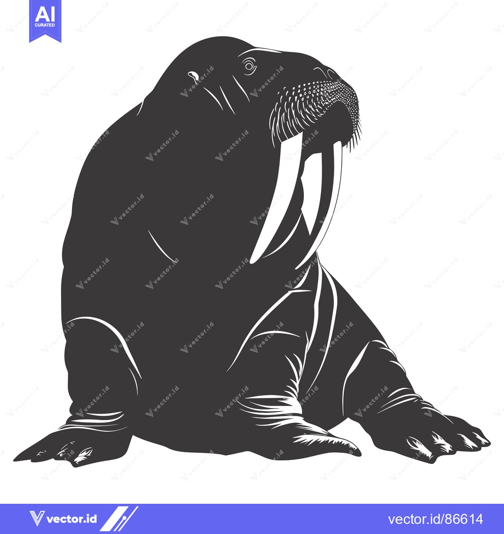 Premium Vector dari Black and White Silhouette of a Walrus with Large Tusks