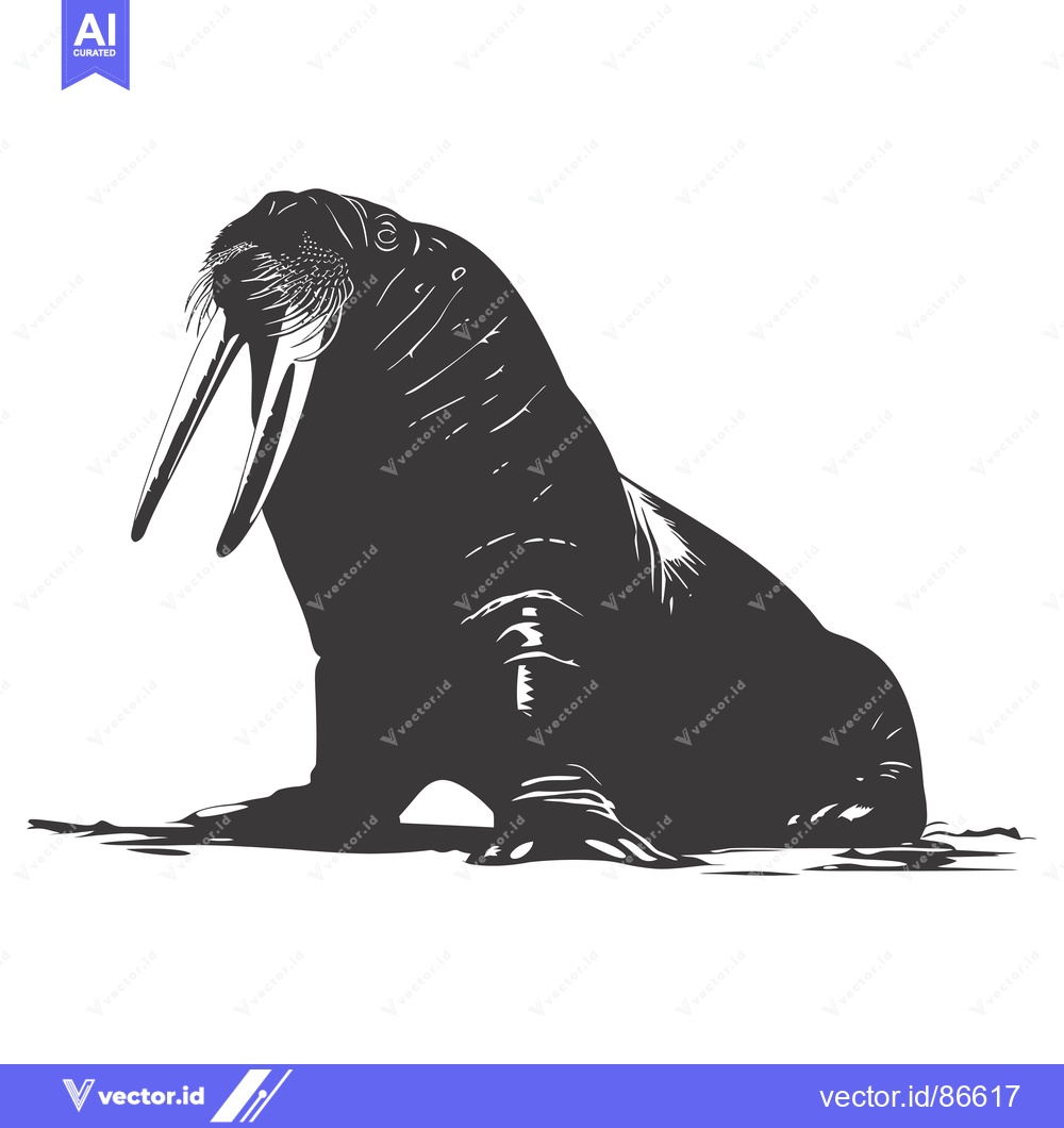 Premium Vector of Black and White Silhouette of a Walrus with Large Tusk