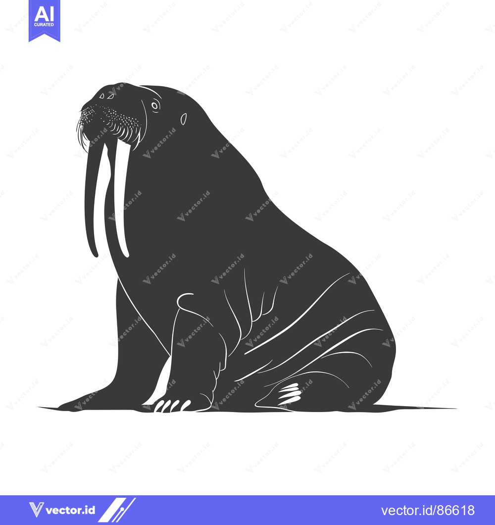 Premium Vector dari A Silhouetted Walrus with Prominent Tusks Sitting on White Background