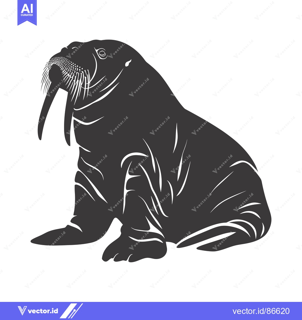 Premium Vector of Black and White Silhouette of a Walrus with Large Tusks