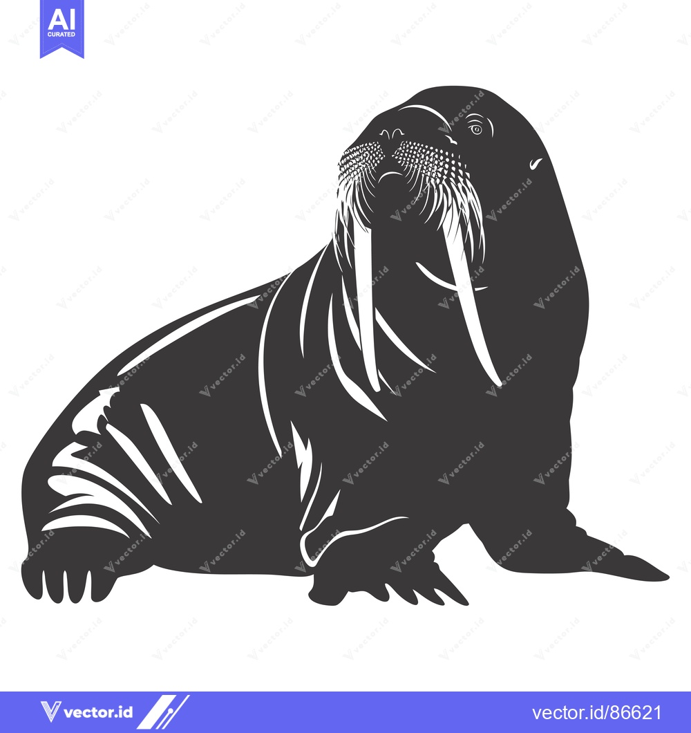 Premium Vector dari Black and White Silhouette of a Walrus with Long Tusks