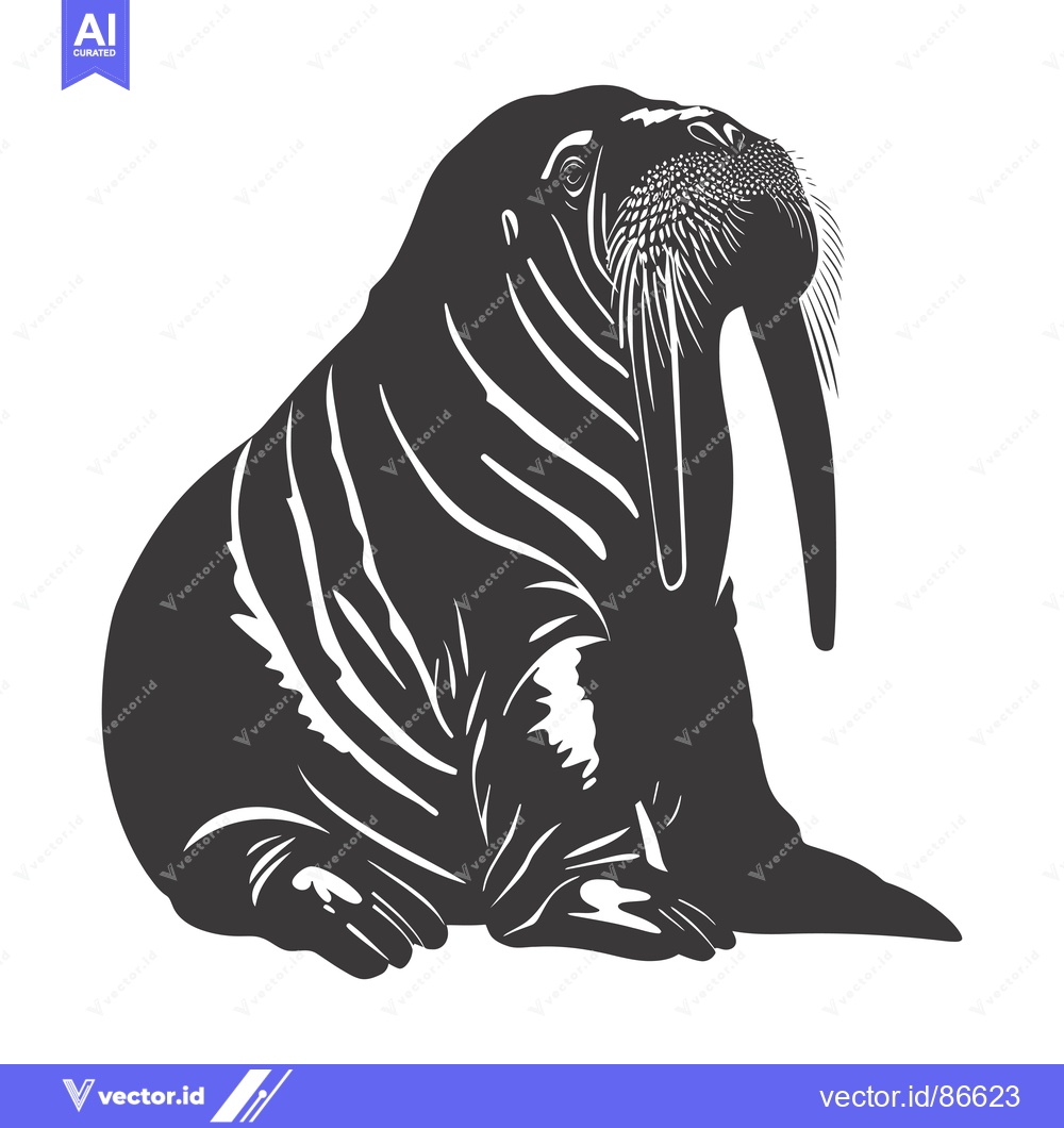 Premium Vector dari A Black and White Silhouette of a Walrus with Large Tusk