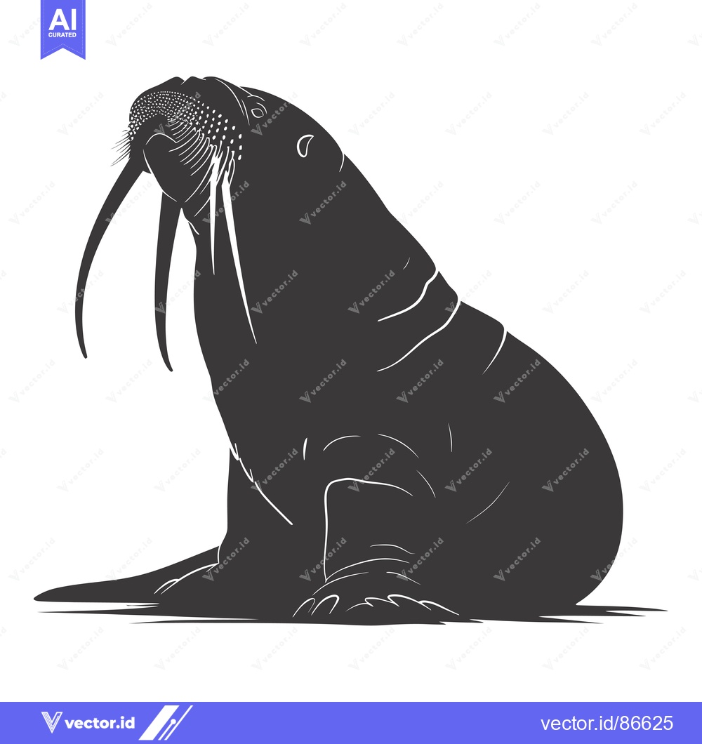 Premium Vector of A Black and White Silhouette of a Walrus with Long Tusk