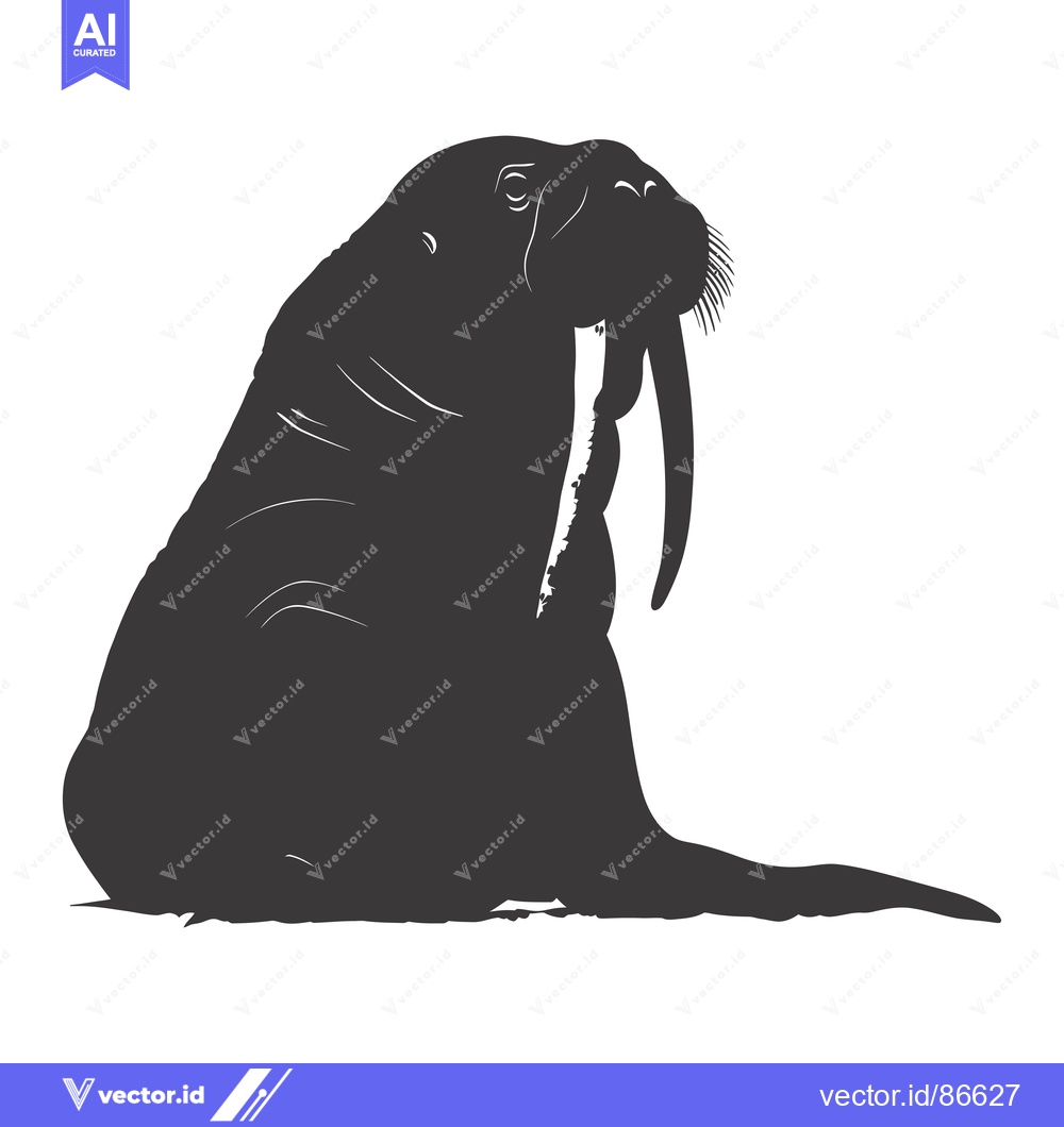 Premium Vector dari Silhouette of a Walrus with Large Tusks Sitting on a White Background