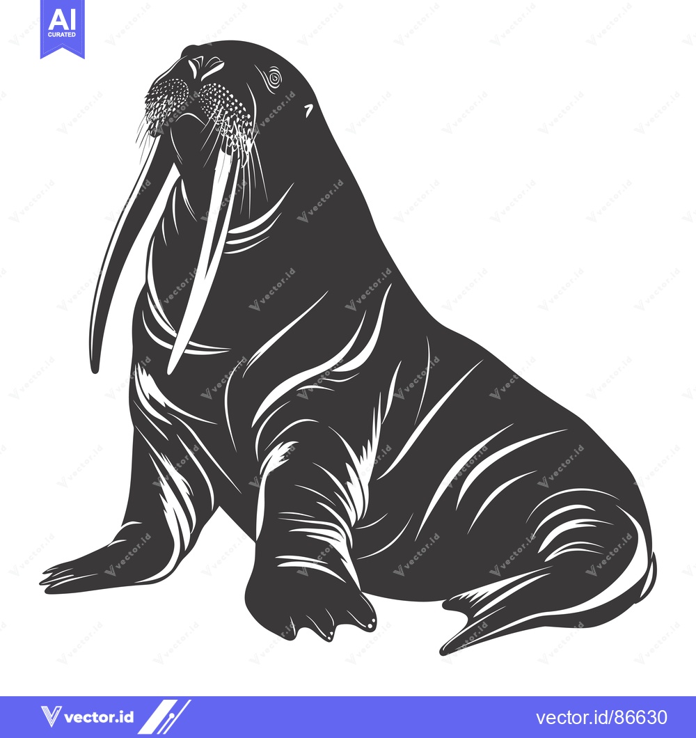Premium Vector of Black and White Silhouette of a Walrus with Large Tusks