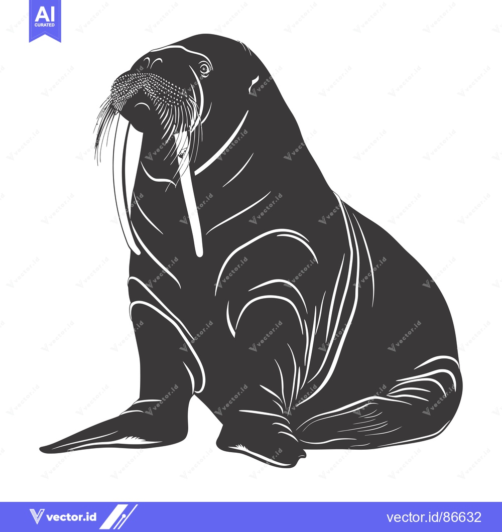 Premium Vector dari Black and white silhouette of a walrus with large tusks